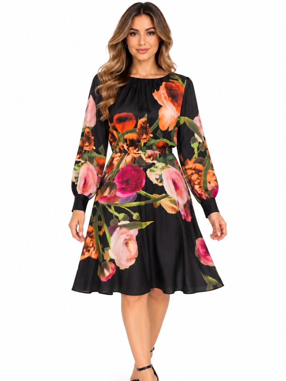 London Times Floral Black A-Line Dress NWT Size 4